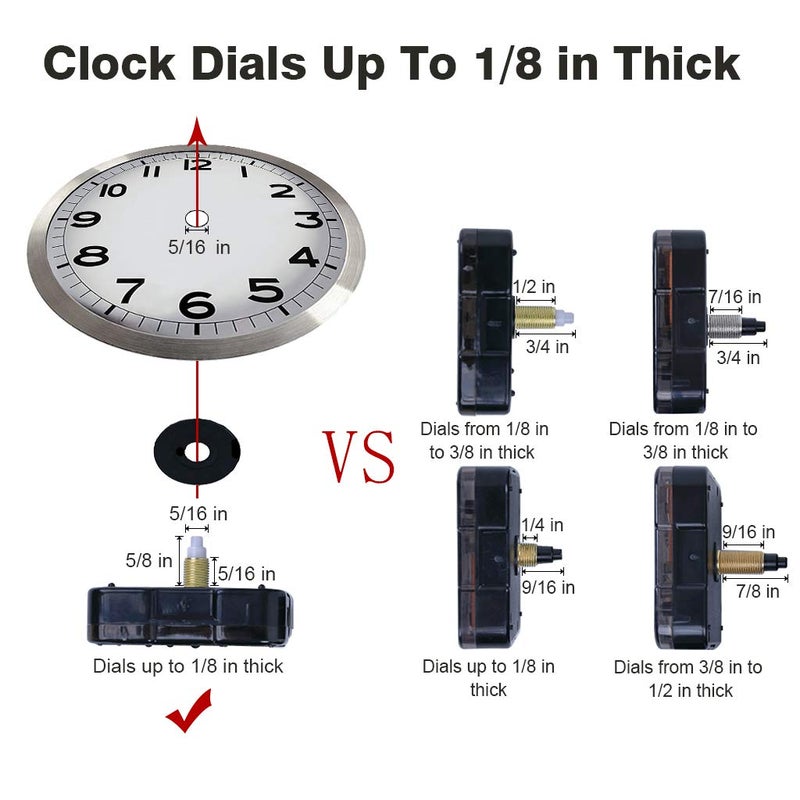 EMOON High Torque 12888 Clock Movement Mechanism with 3 Pairs of Hands, Silent Sweep Quartz Clock Motor Kit for Clock Repair DIY Replacement (Total Shaft Length 5/8 in, Black) - Image 4